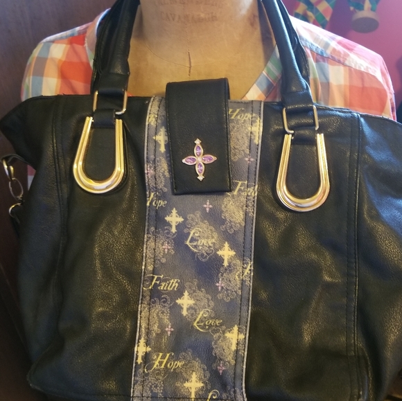 Faux Leather Inspirational Faith Hope Love Satchel - Picture 1 of 16